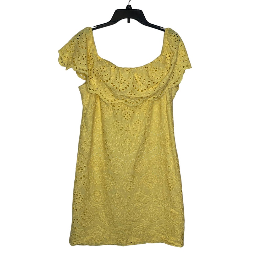 JHoward Women Dress Cotton Eyelet On Off Shoulder A- Lined Knee Length Yellow 16